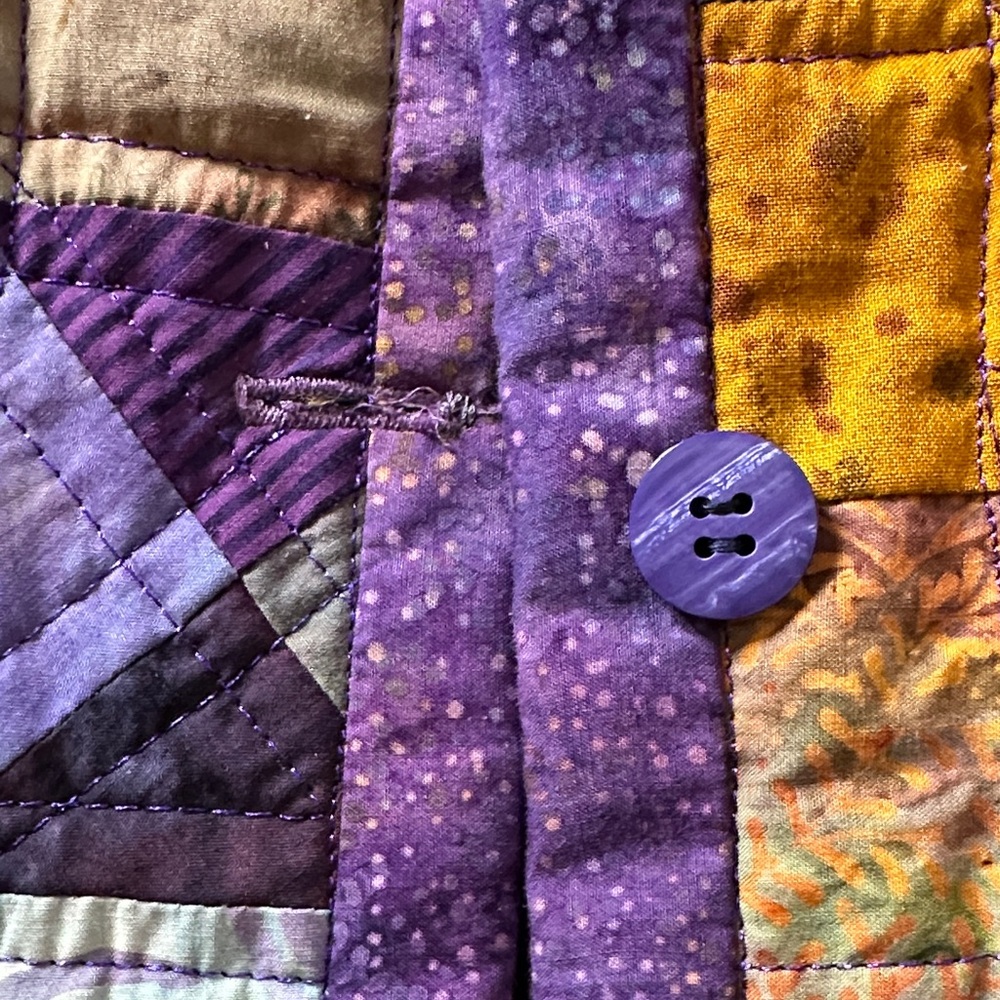 Vibrant Quilted Patchwork Button Down Vest- Purpl… - image 3